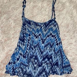 Flower Strapped Flowy Blue Tank Top